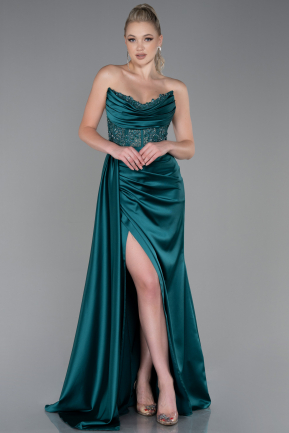 Long Emerald Green Satin Evening Dress ABU3896