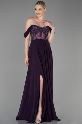 Abendkleid Lang Chiffon Violett dunkel ABU3310