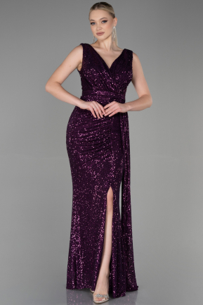 Violett dunkel Abendkleid Schuppig Lang ABU3201