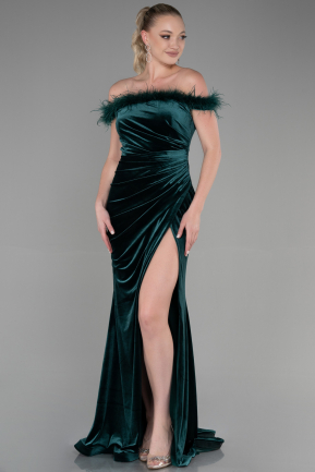 Abendkleid im Meerjungfrau-Stil Lang Samt Smaragdgrün ABU3392