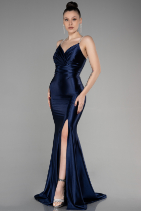 Abendkleid im Meerjungfrau-Stil Lang Marineblau ABU3575