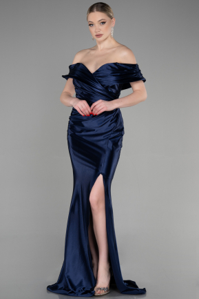 Abendkleid im Meerjungfrau-Stil Lang Marineblau ABU3612
