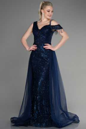 Abendkleid im Meerjungfrau-Stil Lang Marineblau ABU3638