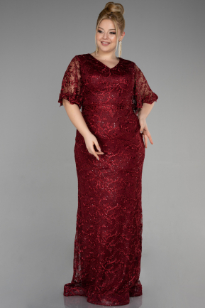 Long Burgundy Laced Plus Size Engagement Dress ABU3614
