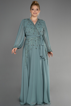 Turquoise Long Chiffon Plus Size Evening Dress ABU3075
