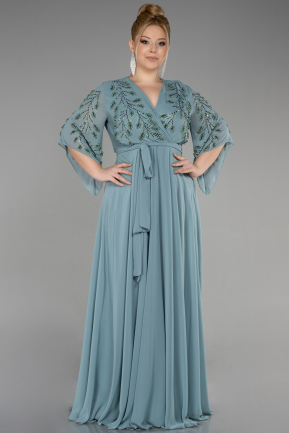 Robe de Soirée Grande Taille Longue Mousseline Turquoise ABU2071