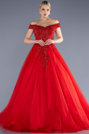 Robe Haute Couture Longue Rouge ABU3662