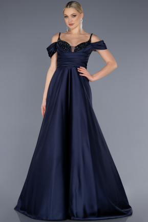 Long Navy Blue Satin Evening Dress ABU3678