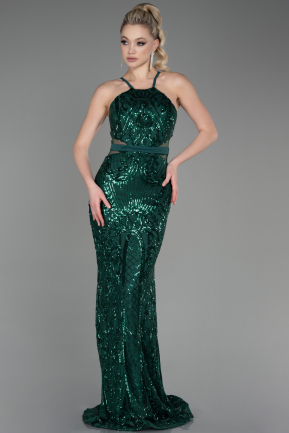 Abendkleid im Meerjungfrau-Stil Lang Smaragdgrün ABU3670