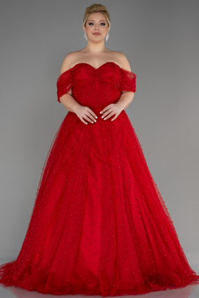 Speziell Entworfene Abendkleider İn Großen Größen Lang Rot ABU3622