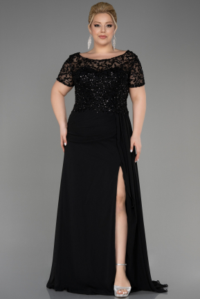 Long Black Chiffon Plus Size Engagement Dress ABU3731