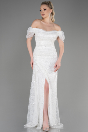 Long White Scaly Evening Dress ABU3749