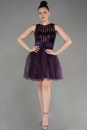 Short Dark Purple Prom Gown ABK2016