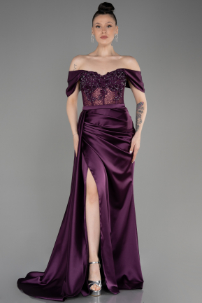 Violett dunkel Abendkleid Satin Lang ABU3997