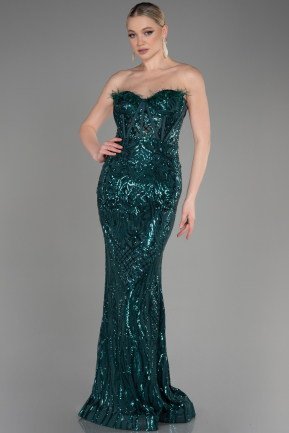 Abendkleid im Meerjungfrau-Stil Lang Schuppig Smaragdgrün ABU3550