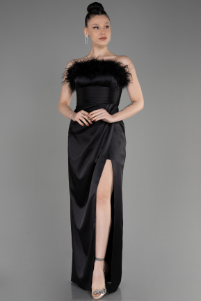 Black Strapless Satin Long Evening Dress ABU3833