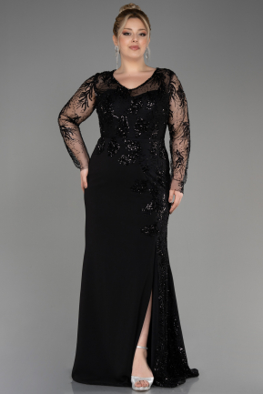 Black Long Chiffon Plus Size Evening Dress ABU3843