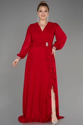 Robe Grande Taille Mousseline Longue Rouge ABU3222