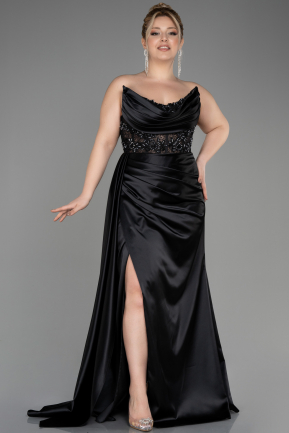 Abschlusskleid In Übergröße Lang Satin Schwarz ABU3855