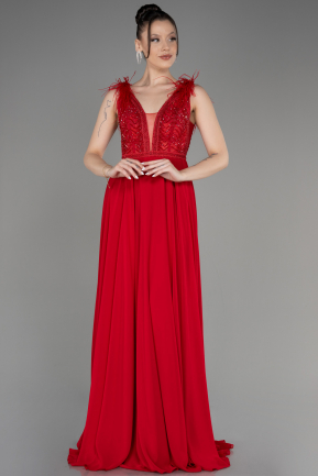 Red Sleeveless Long Chiffon Evening Dress ABU3856