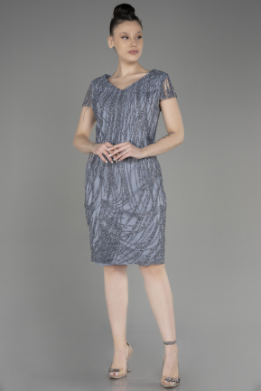 Silver Short Sleeve Glittery Plus Size Invitation Dress ABK2050