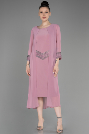 Powder Color Capri Sleeve Midi Chiffon Plus Size Invitation Dress ABK2061