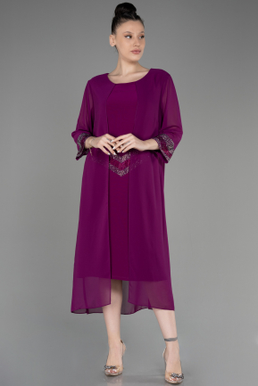 Violet Capri Sleeve Midi Chiffon Plus Size Invitation Dress ABK2061