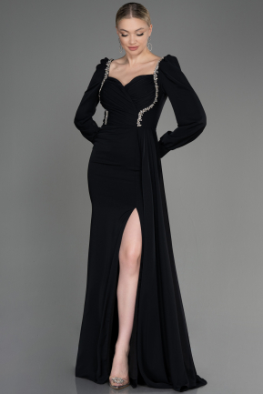 Long Black Chiffon Evening Dress ABU3885