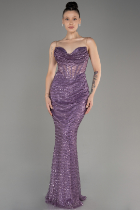 Abendkleid im Meerjungfrau-Stil Lang Schuppig Lavendel ABU3970