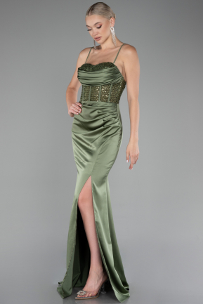 Abendkleid Lang Satin Khaki ABU4068