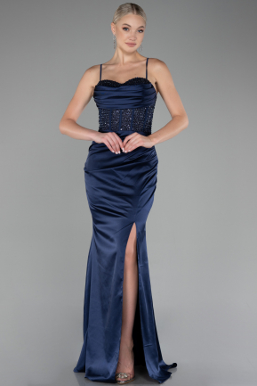 Abendkleid Lang Satin Marineblau ABU4068