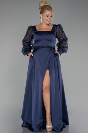 Abendkleid in Übergröße Lang Satin Marineblau ABU4124