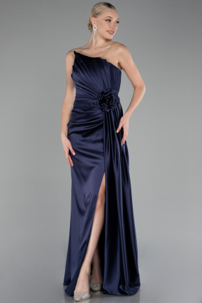 Abendkleid Lang Satin Marineblau ABU4174