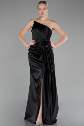 Abendkleid Lang Satin Schwarz ABU4174