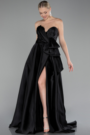 Schwarz Abendkleid Satin Lang ABU3674