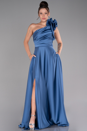 Abendkleid Lang Satin Indigo ABU4189