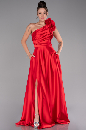 Abendkleid Lang Satin Rot ABU4189