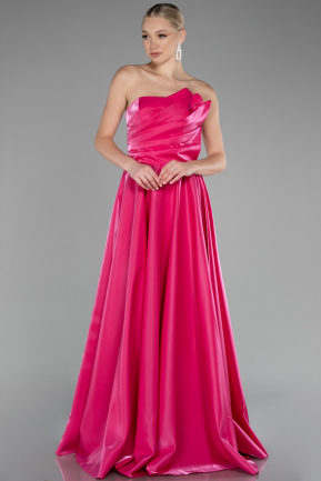 Abendkleid Lang Satin Fuchsie ABU4186