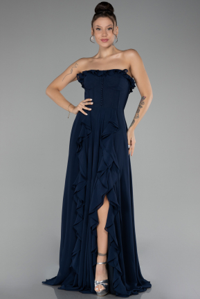 Abschlusskleid Lang Chiffon Marineblau ABU4214