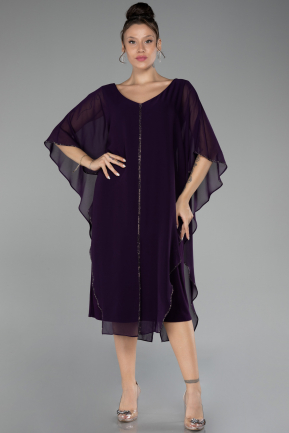 Einladungskleid In Übergröße Midi Chiffon Violett dunkel ABK2134