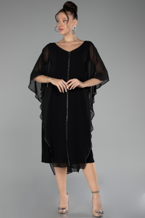 Einladungskleid In Übergröße Midi Chiffon Schwarz ABK2134