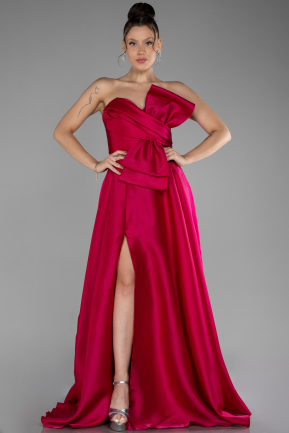 Abendkleid Lang Satin Fuchsie ABU4222