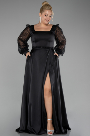 Abendkleid in Übergröße Lang Satin Schwarz ABU4124