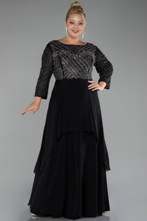 Abendkleid in Übergröße Lang Chiffon Schwarz ABU4018