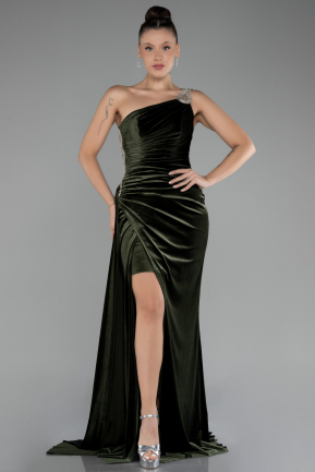 Khaki Abendkleid Samt Lang ABU3365