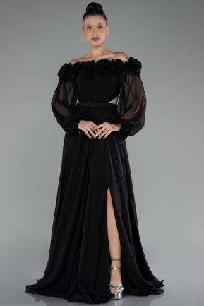 Schwarz Abendkleid Chiffon Lang ABU4130