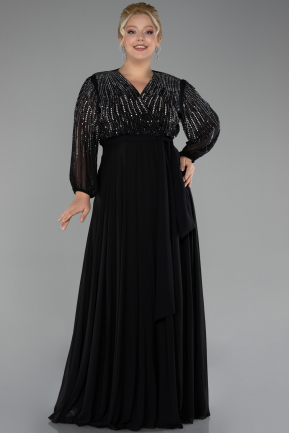 Abendkleid in Übergröße Lang Chiffon Schwarz ABU4257