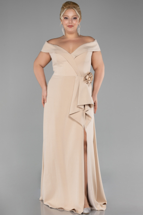 Beige Abendkleid İn Übergröße Lang ABU4200