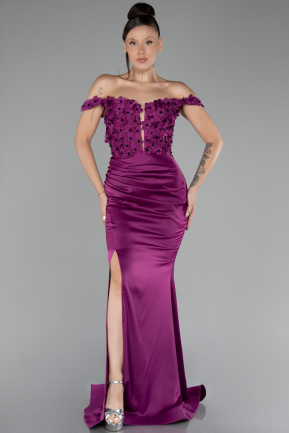 Abendkleid Lang Satin Pflaume ABU4264