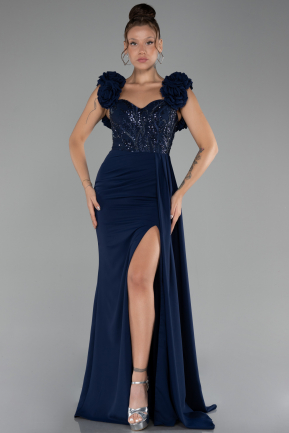 Abendkleid Lang Chiffon Marineblau ABU4272